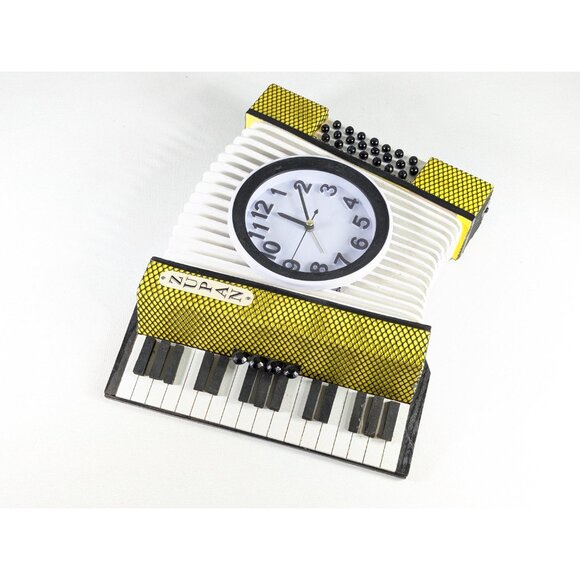 Vintage wooden Accordion Clock, Zupan custom Black and Yellow hand made wall - Picture 4 of 10